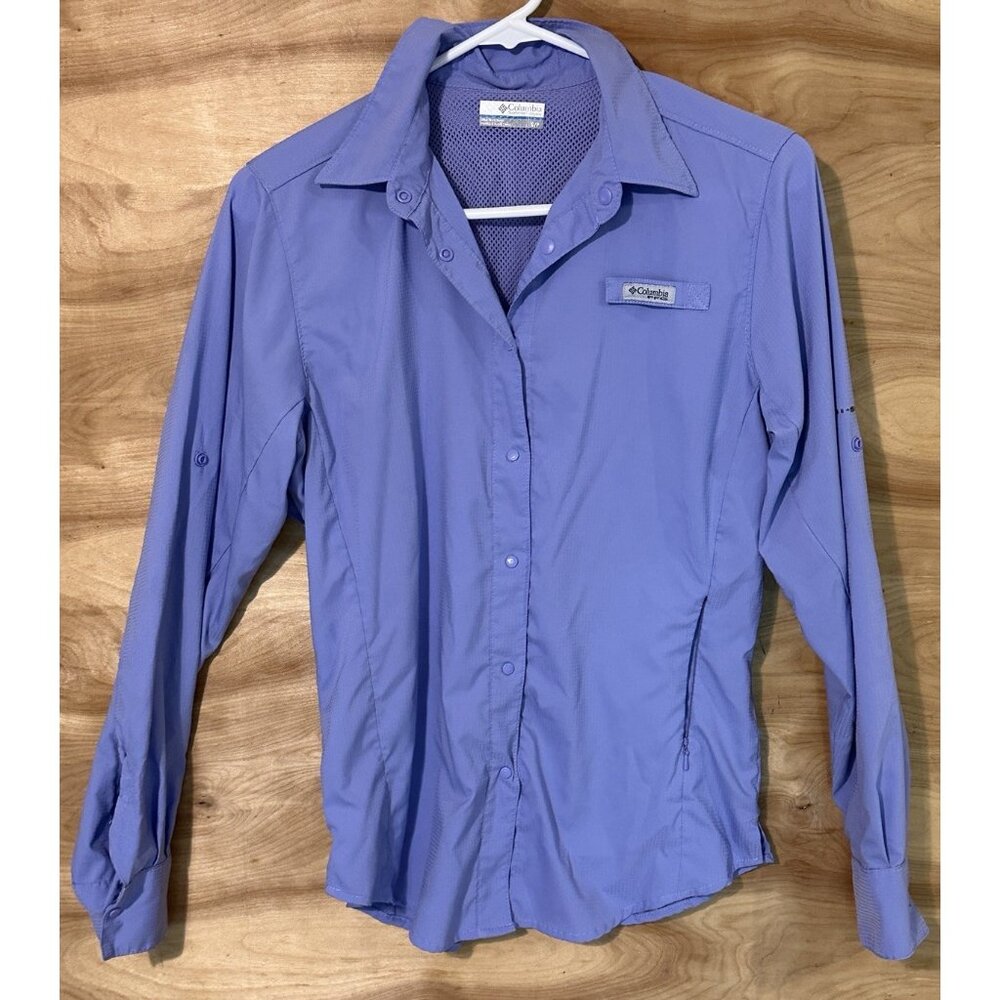 Columbia Purple Vented Roll Tab Hiking Fishing Shirt Top Womens S Petite